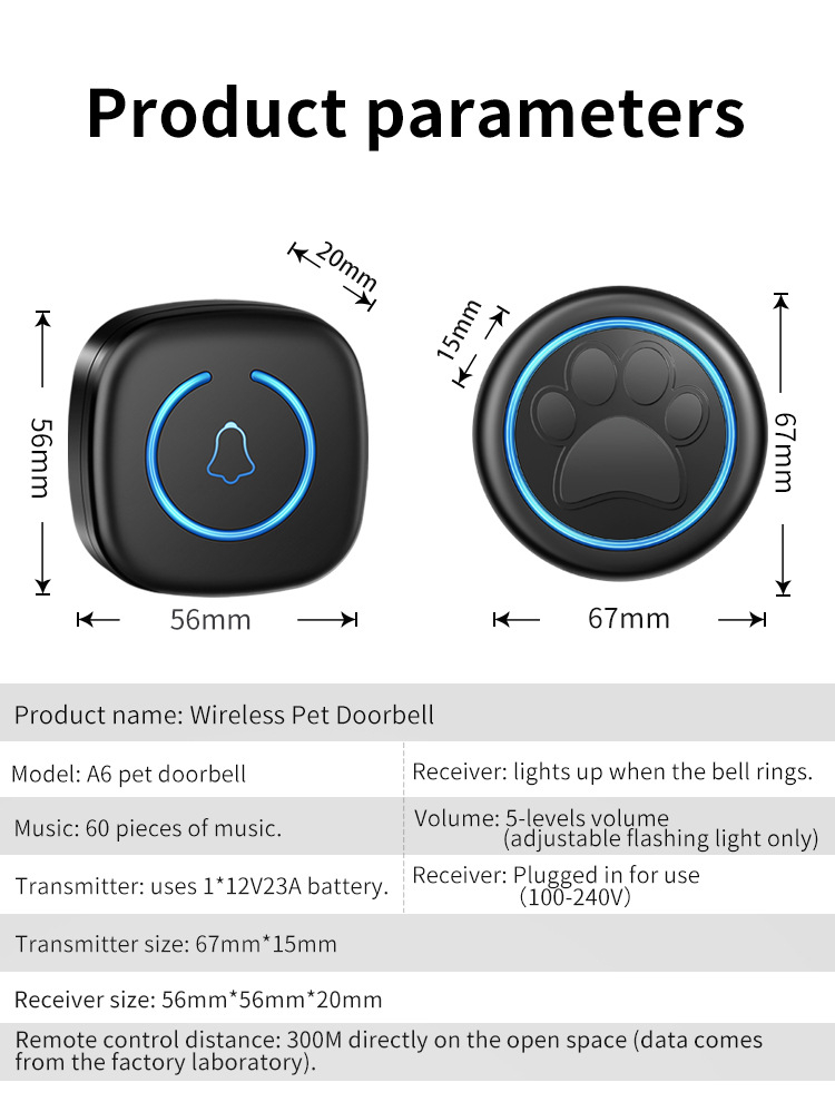 Title 2, Waterproof Touch Dog Doorbell One to One Commun...