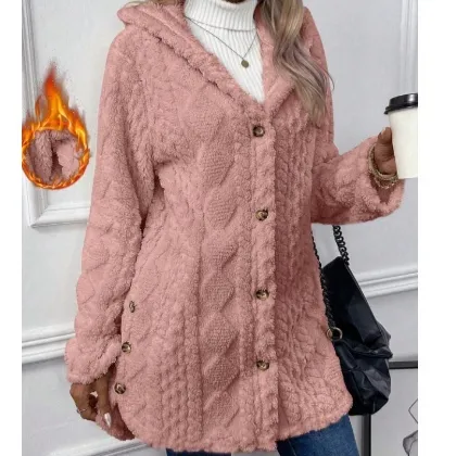 Hooded Cardigan Button Long Jacket Winter Solid Color Long Sleeve Coat - Lotus-Xxl