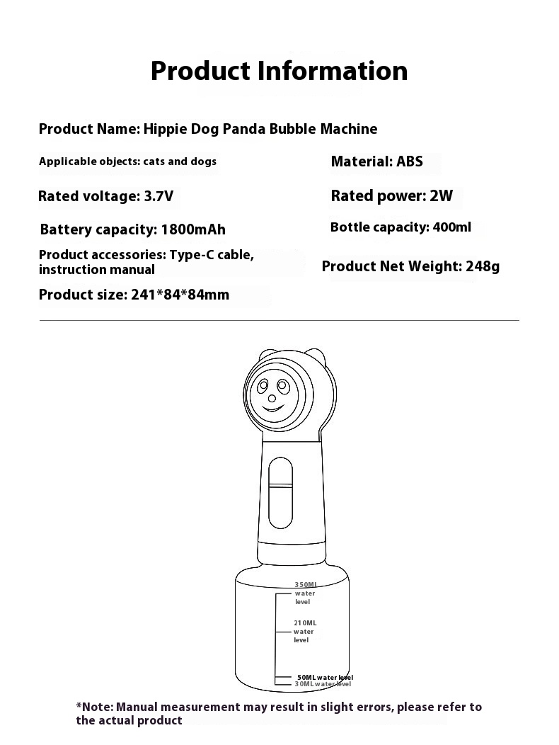 Title 7, Pet Foaming Machine Cute Panda Bubble Machine