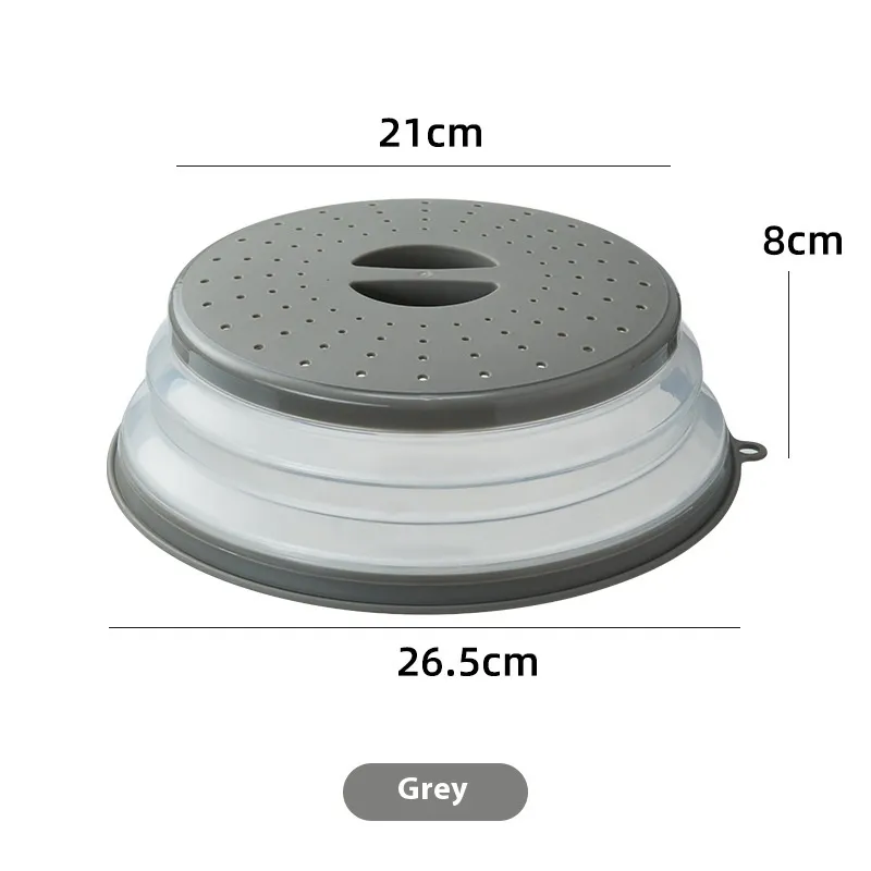 Collapsible Microwave Ovens Cover Food Storage Fresh-keeping Cover Fruit Vegetables Colander Strainer Lid Drain Basket - Grey