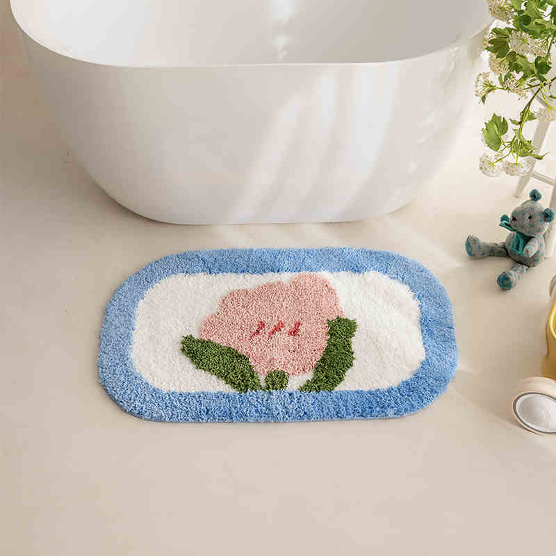 Title 2, Cream Velvet Bathroom Absorbent Mat Non-slip Ca...