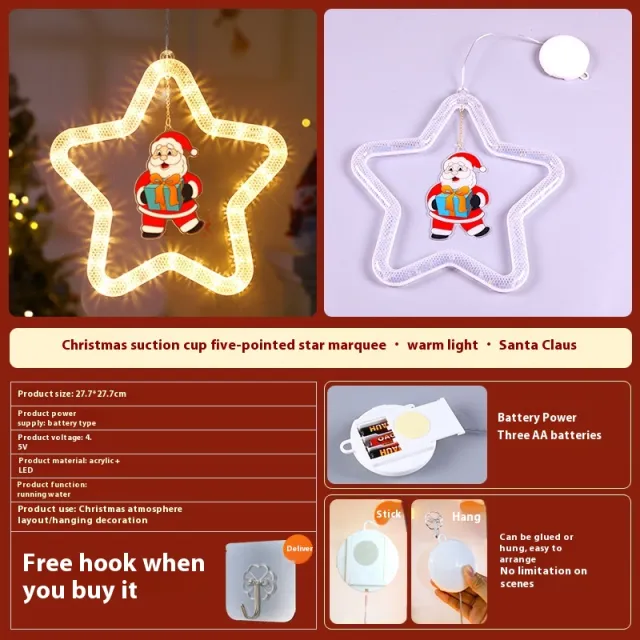 Christmas Pendant Decoration Christmas Atmosphere Led Lights Led Christmas Star Light Decoration For Window Door For Holiday Santa Claus - Shop at LoveMi