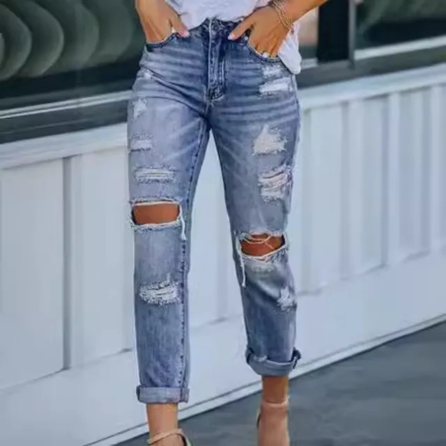 Ripped Slim Fit Jeans For Women Blue - Shop at LoveMi