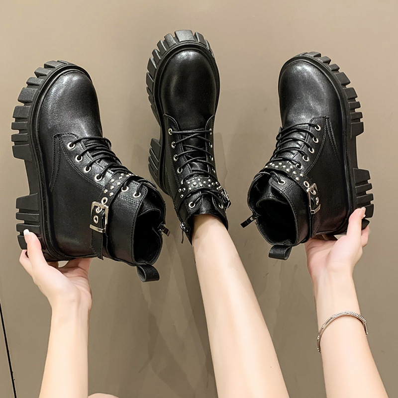 Inner Height Increasing Soft Leather Martin Boots For Women