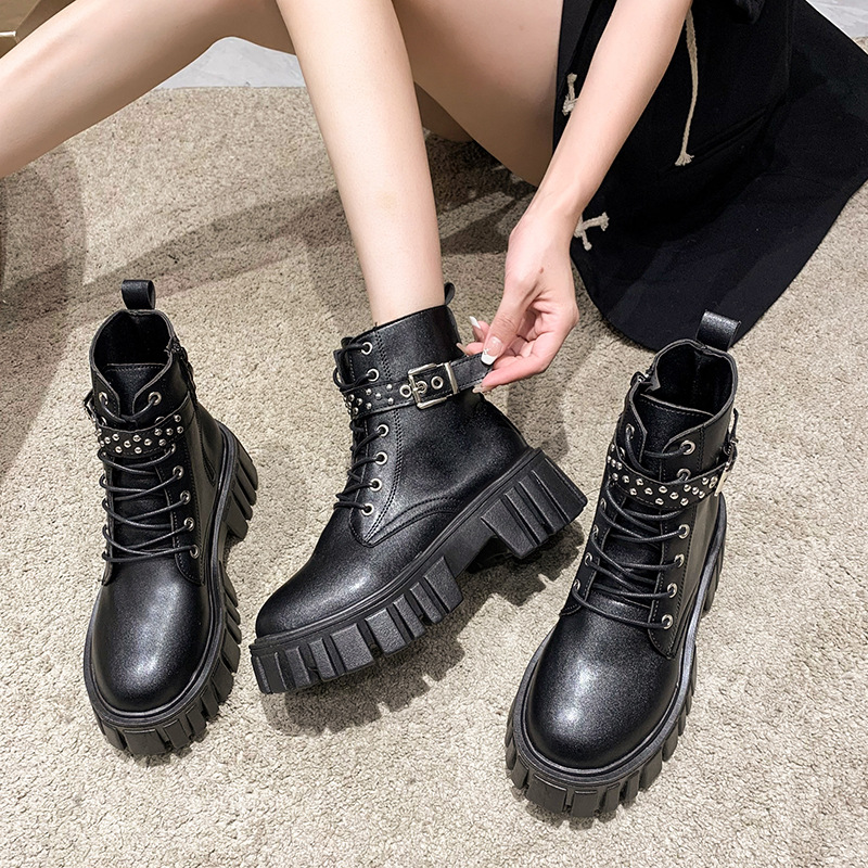 Inner Height Increasing Soft Leather Martin Boots For Women