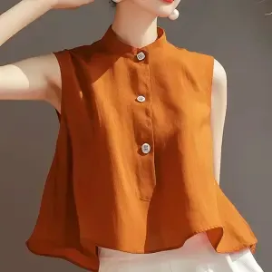 Fashion Everything Sleeveless Solid Color Loose Temperament Western Style Shirt Top Vest - Orange