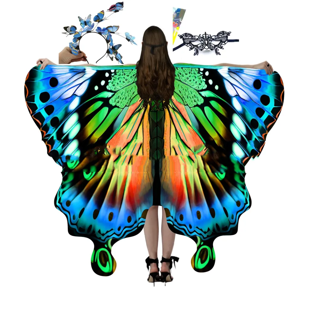 European And American Butterfly Talma Halloween Costume - Blue
