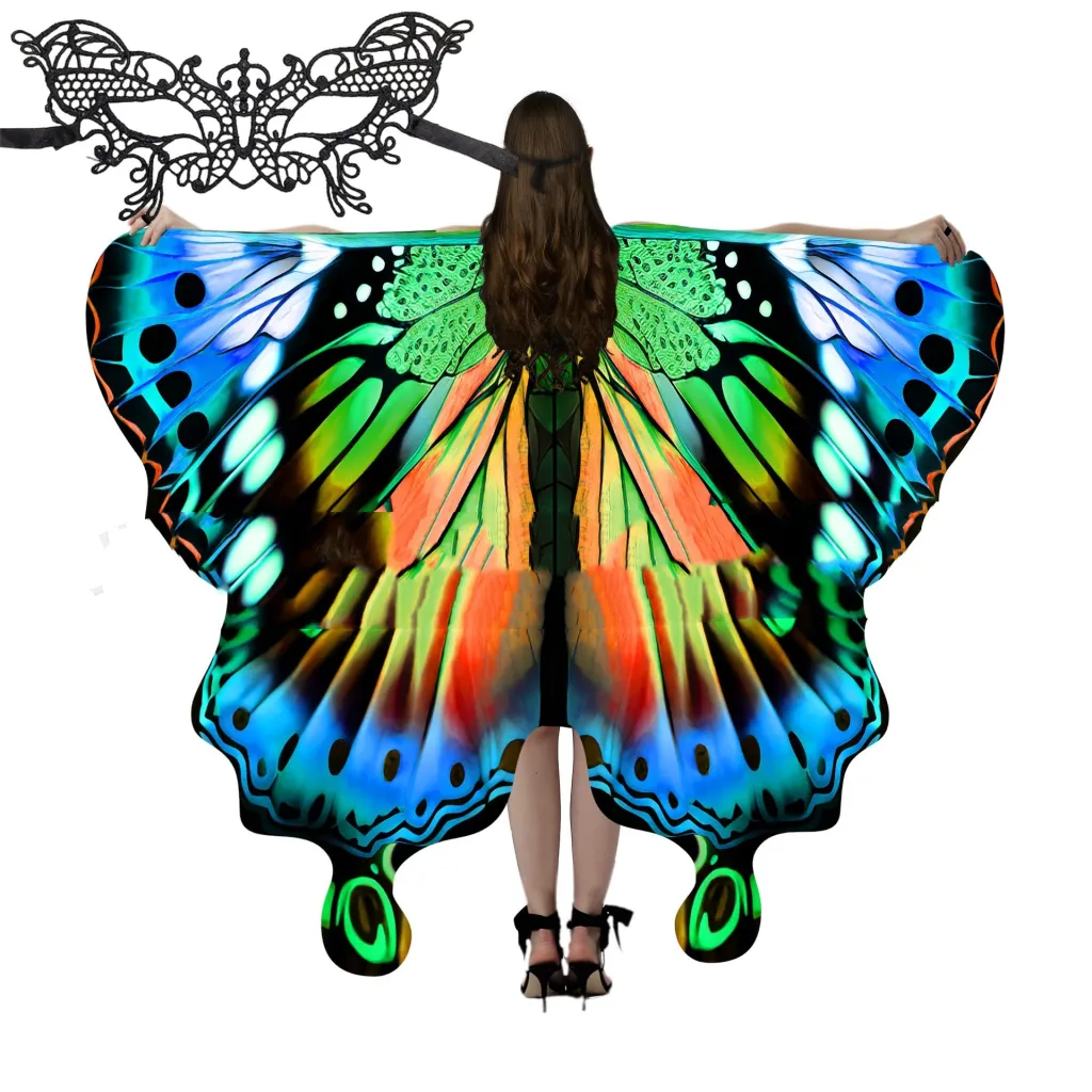 European And American Butterfly Talma Halloween Costume - 123 And Orange Blue Black Mask