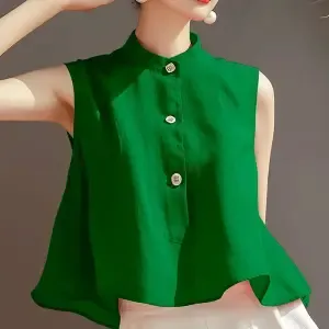 Fashion Everything Sleeveless Solid Color Loose Temperament Western Style Shirt Top Vest - Green