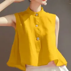 Fashion Everything Sleeveless Solid Color Loose Temperament Western Style Shirt Top Vest - Yellow - View 1