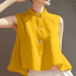 Fashion Everything Sleeveless Solid Color Loose Temperament Western Style Shirt Top Vest Yellow - Shop at LoveMi