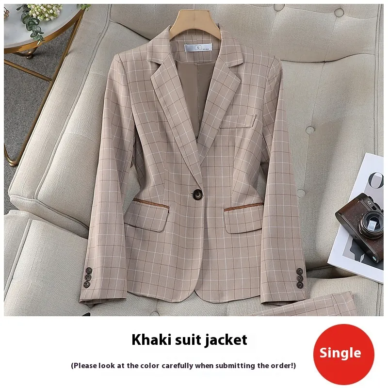 Apricot Plaid Suit Female British Style Elegant And Capable - Khaki Coat
