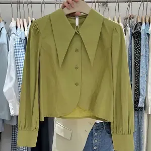 Chic Doll Collar Single Breasted Long Sleeve Thin Sweet Inside Shirt Blouse - Green
