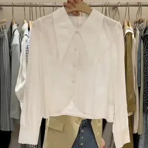 Chic Doll Collar Single Breasted Long Sleeve Thin Sweet Inside Shirt Blouse - White