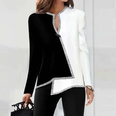 Digital Printed Flower V-neck Hem Asymmetric Women's Long Sleeves - Imjwt017-S