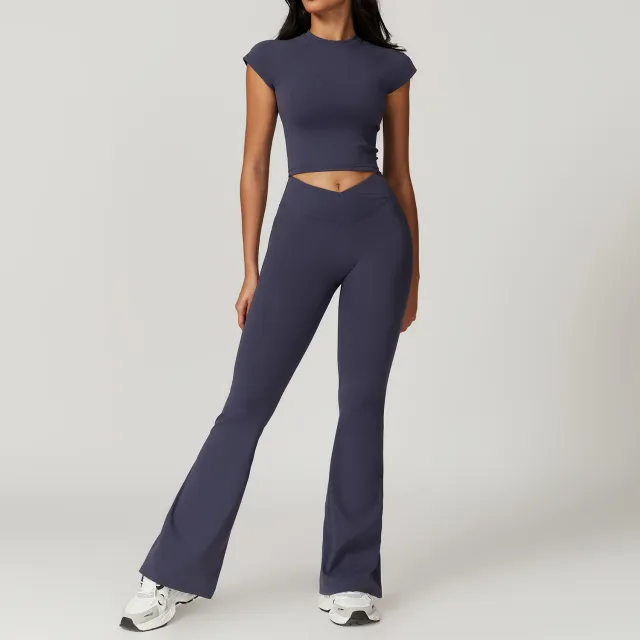 Eco friendly Recycled Tight fitting Quick drying Yoga Suit Blue Gray - Shop at LoveMi