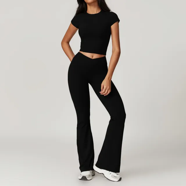 Eco friendly Recycled Tight fitting Quick drying Yoga Suit Black - Shop at LoveMi