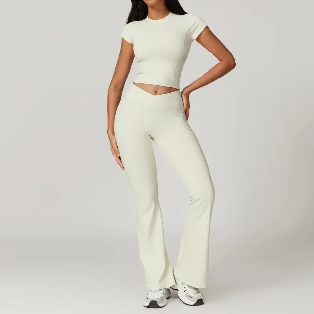 Eco friendly Recycled Tight fitting Quick drying Yoga Suit Cream - Shop at LoveMi