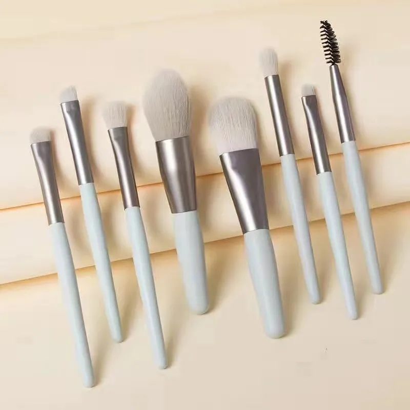 Eight Macaron Makeup Brush Eye Detail Set - Gray Green Pe Zipper Clothes