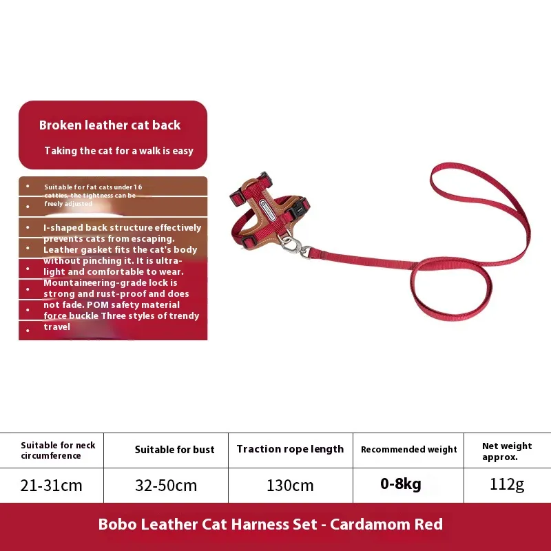 Cat Chest Back Haulage Rope Package I-shaped Vest Chest Back Pet Supplies - Cardamom Red