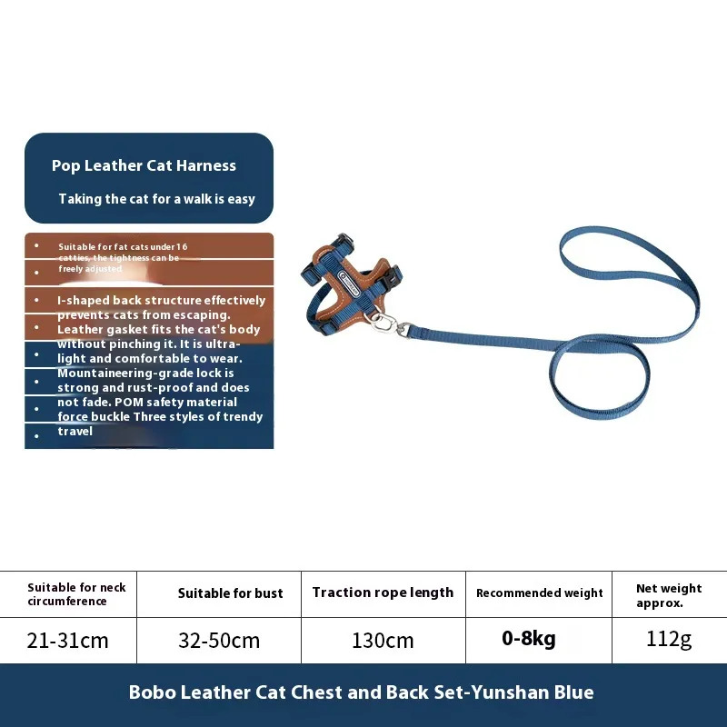 Cat Chest Back Haulage Rope Package I-shaped Vest Chest Back Pet Supplies - Yunshan Blue