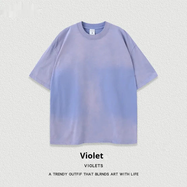 Retro Washed Short Sleeve Round Neck T shirt Violet Xxl - Shop at LoveMi