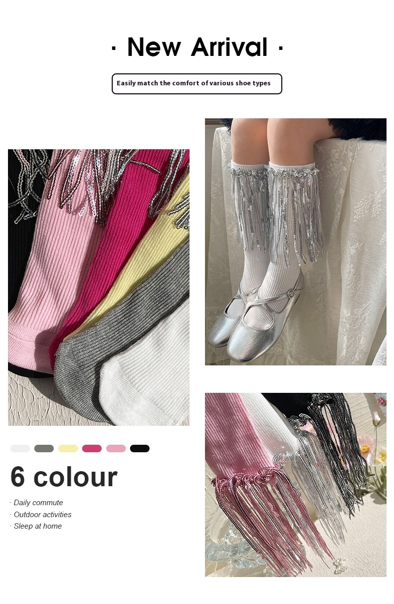 Title 3, Girls Sequins Tassel Calf Socks