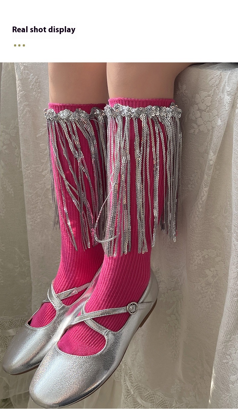 Title 9, Girls Sequins Tassel Calf Socks