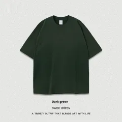 Retro Washed Short Sleeve Round Neck T-shirt - Dark Green - View 1