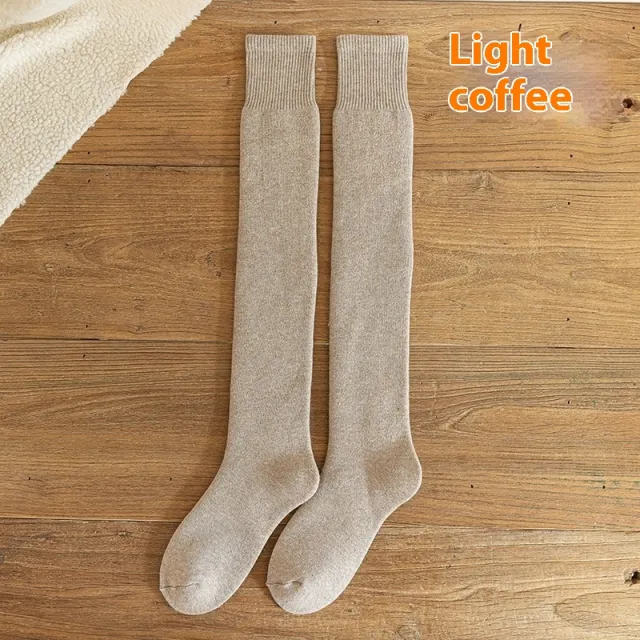Cashmere Knee Socks Women's Long Tube Fleece lined Light Coffee Knee Socks - Shop at LoveMi