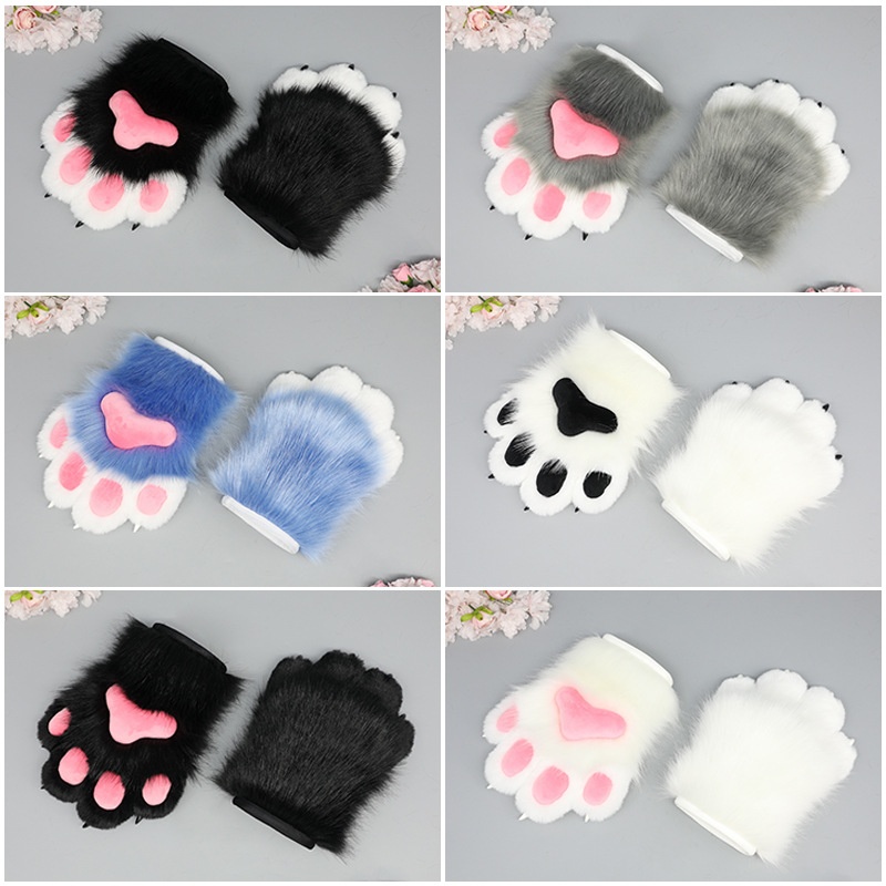 Hand-made Role-playing Costume Beast Plush Nail Gloves