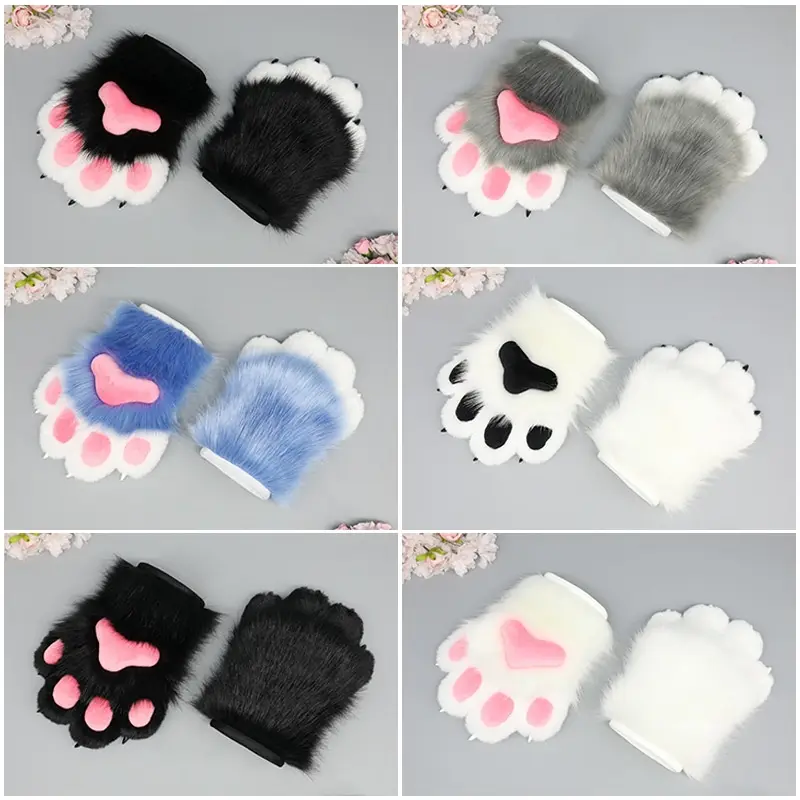 Hand-made Role-playing Costume Beast Plush Nail Gloves
