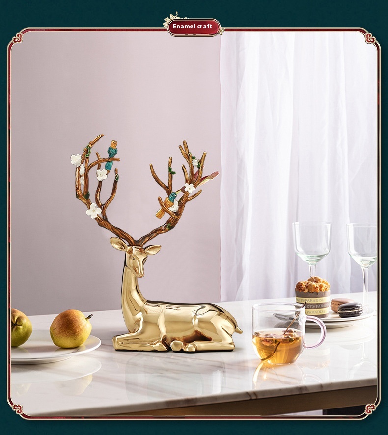 Title 5, Modern Light Luxury Brass Deer Entrance Decorat...