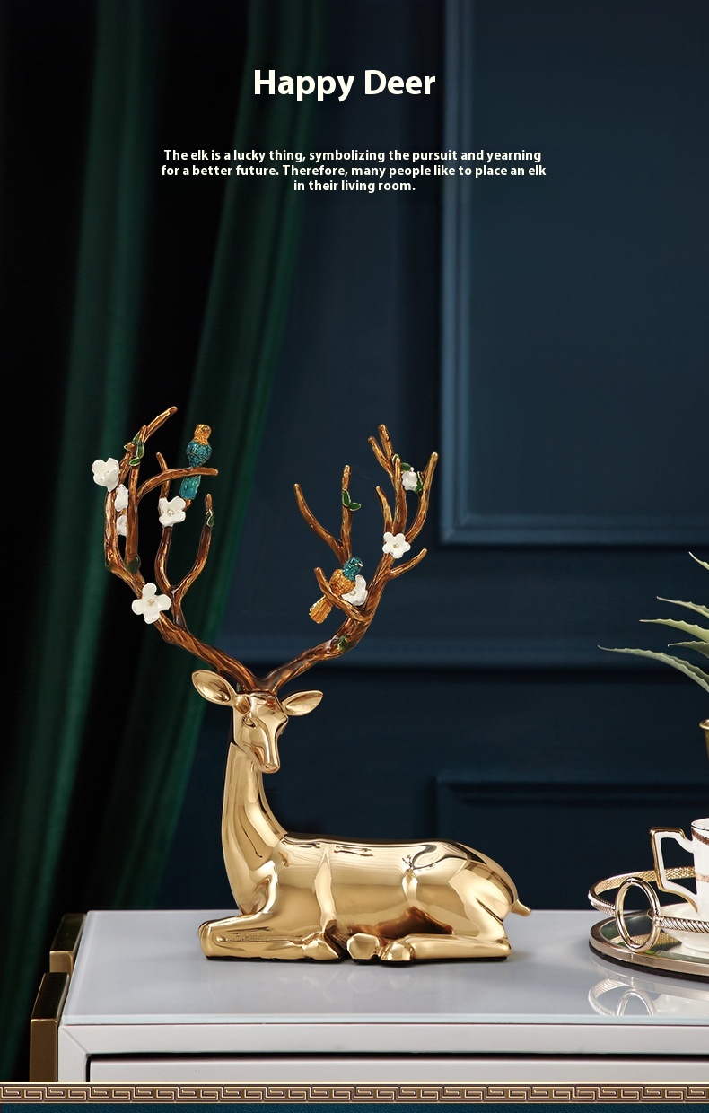 Title 8, Modern Light Luxury Brass Deer Entrance Decorat...