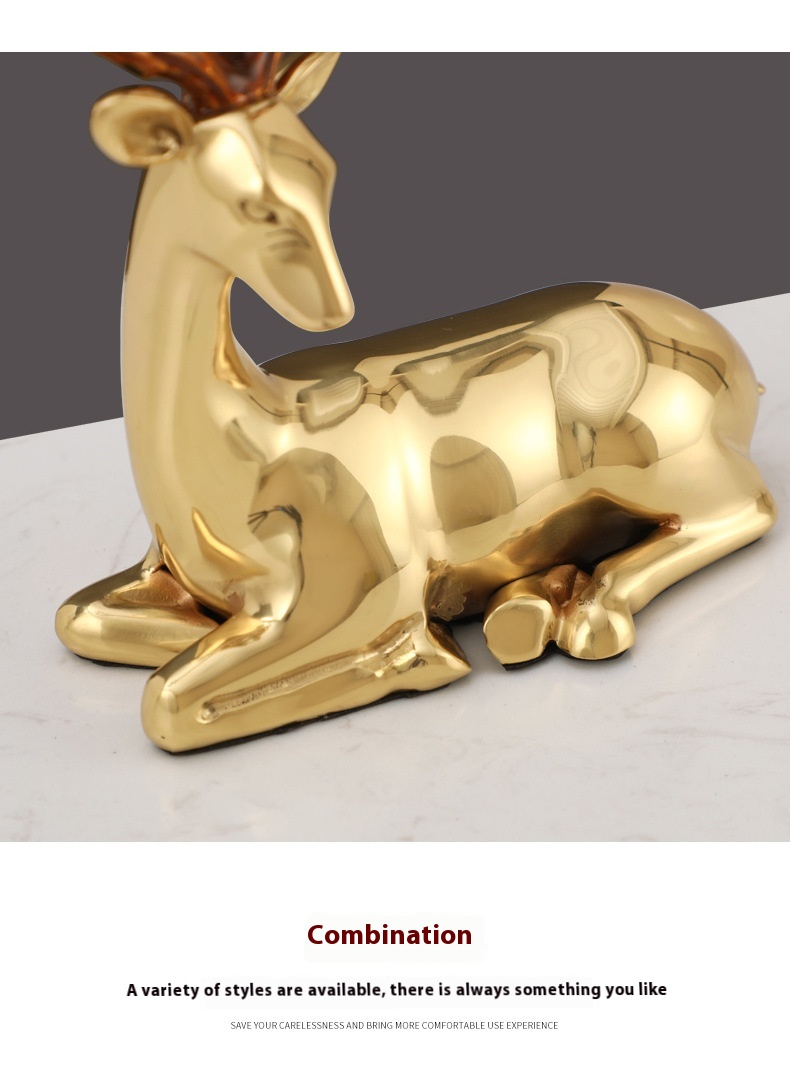 Title 2, Modern Light Luxury Brass Deer Entrance Decorat...