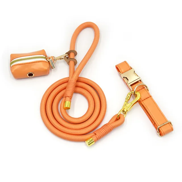 New Leather Hand woven Round Rope Strong Dog Rope Leash Orange - Shop at LoveMi