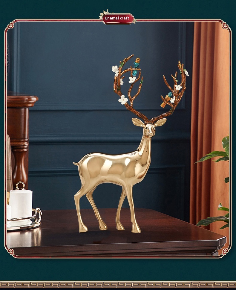 Title 3, Modern Light Luxury Brass Deer Entrance Decorat...