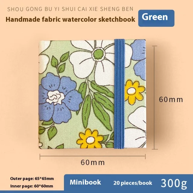 Fabric Watercolor Notebook Art Student Painting Square Portable Green 300G - Shop at LoveMi