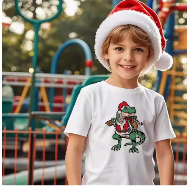 Parent Child Dinosaur Christmas Short Sleeved T-shirt Top