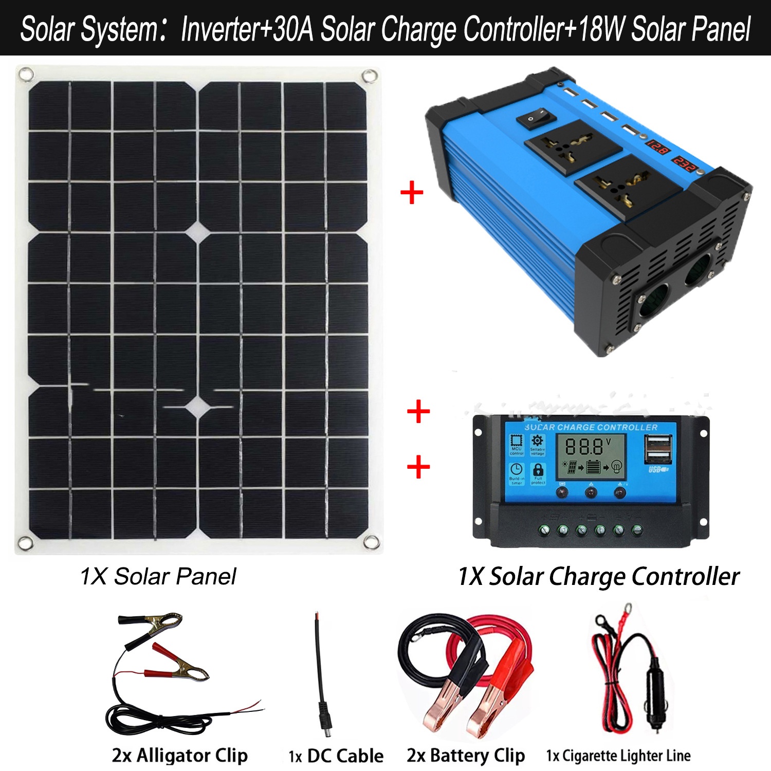 Title 1, 300W Solar Suit System 12V Inverter 30A Control...