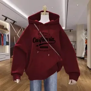 Fleece Navy Blue Design Print Jacket - Thin Wine Red
