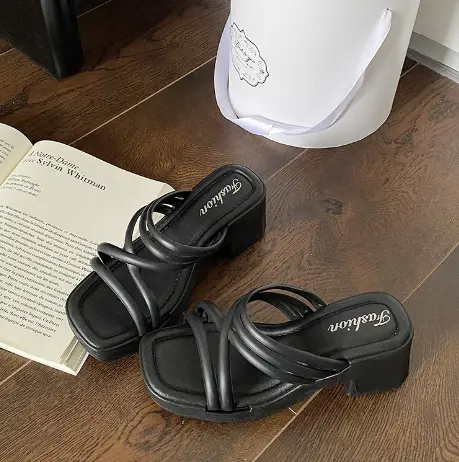 High Heel Slippers Women's Outdoor Sandals Chunky Heel Slippers