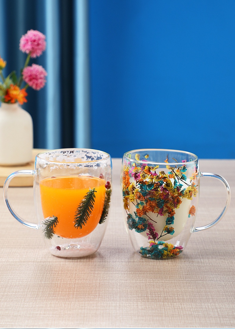 Title 9, Dried Flower Double Layer Glass Cup Real Flower...