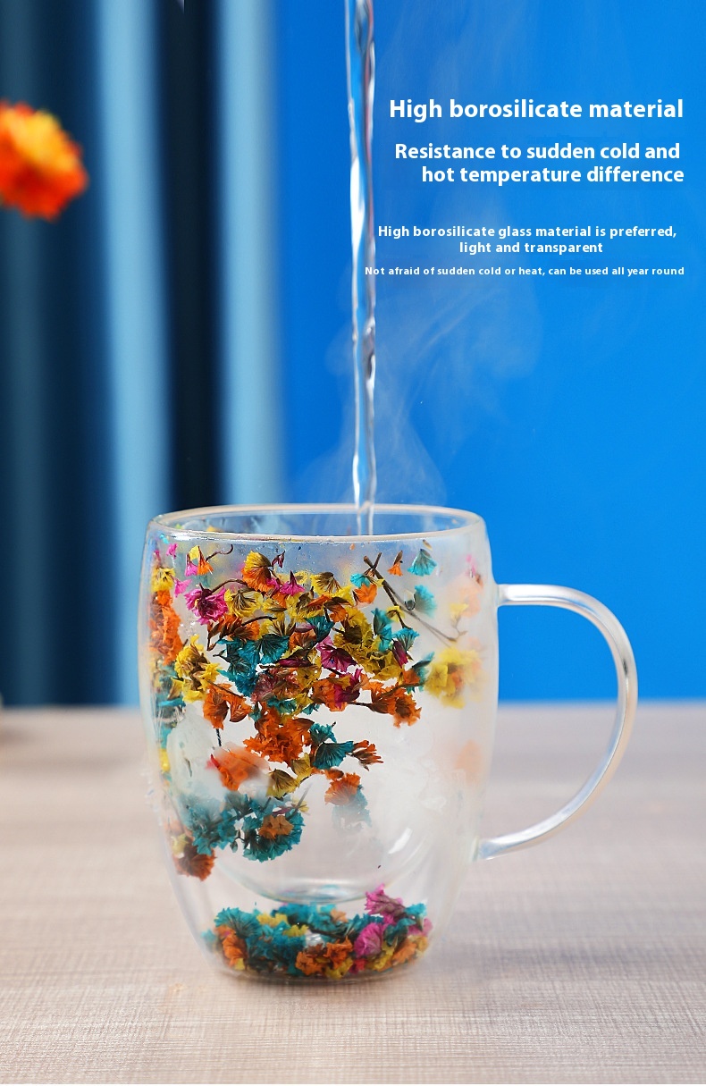 Title 5, Dried Flower Double Layer Glass Cup Real Flower...