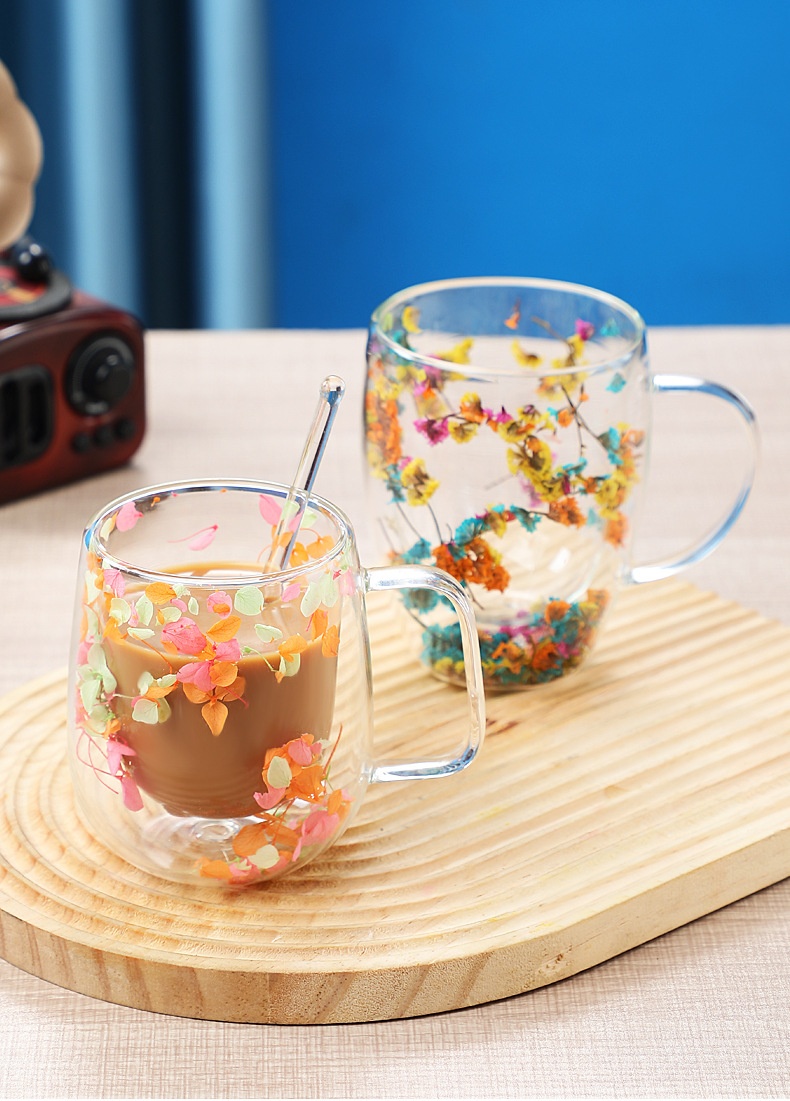 Title 10, Dried Flower Double Layer Glass Cup Real Flower...