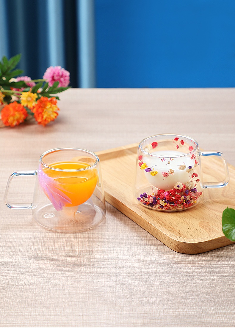 Title 12, Dried Flower Double Layer Glass Cup Real Flower...