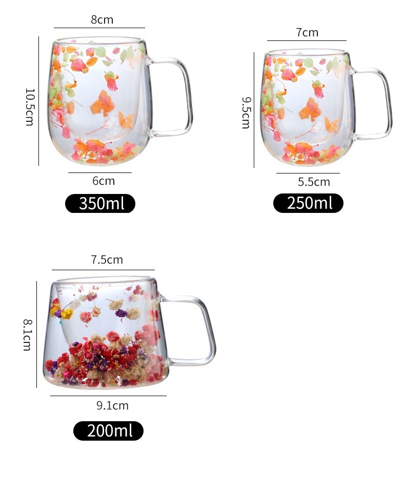 Title 1, Dried Flower Double Layer Glass Cup Real Flower...