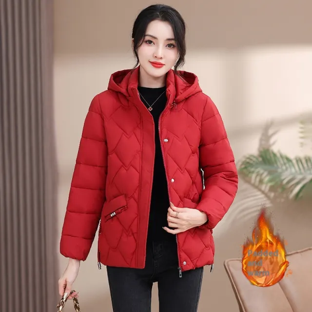 Fashion Plus Size Thermal Cotton Coat Temperament Thickening Cotton padded Coat Red - Shop at LoveMi