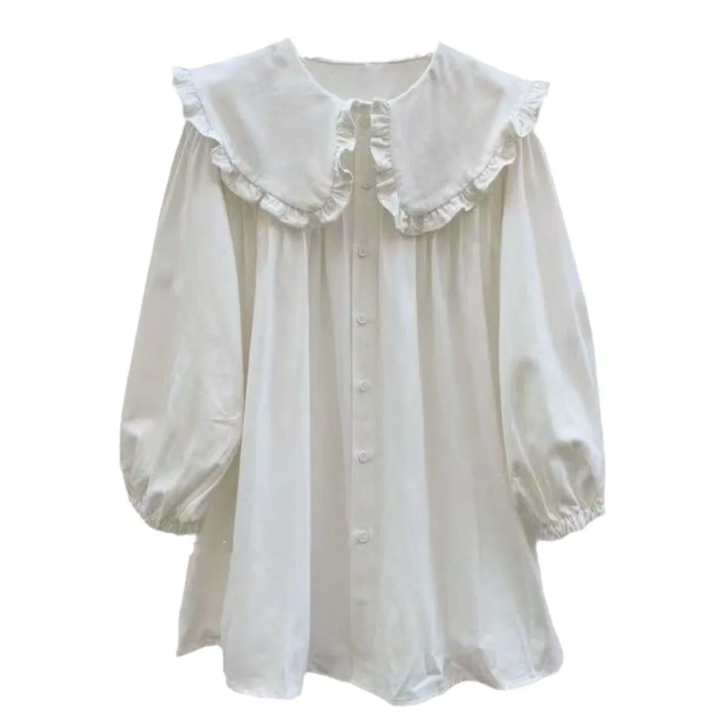 Plus Size New Full-figured Women's Blouse Long Sleeve Shirt Loose Slim Fit - White