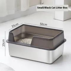 Stainless Steel Litter Box High Fence Anti-splash - Black - View 1